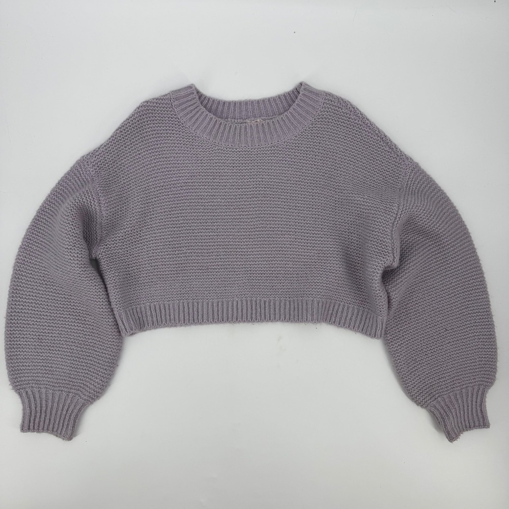 Garage Cropped Knit Sweater Lavender Purple Crew Neck Boxy Pullover Small
